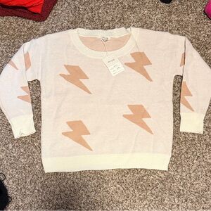 Miracle Cream Sweater with Peach Lightning Bolts